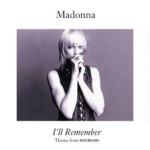 Black and white image of a woman with blonde hair holding her hands to her face, titled 'I'll Remember' by Madonna.